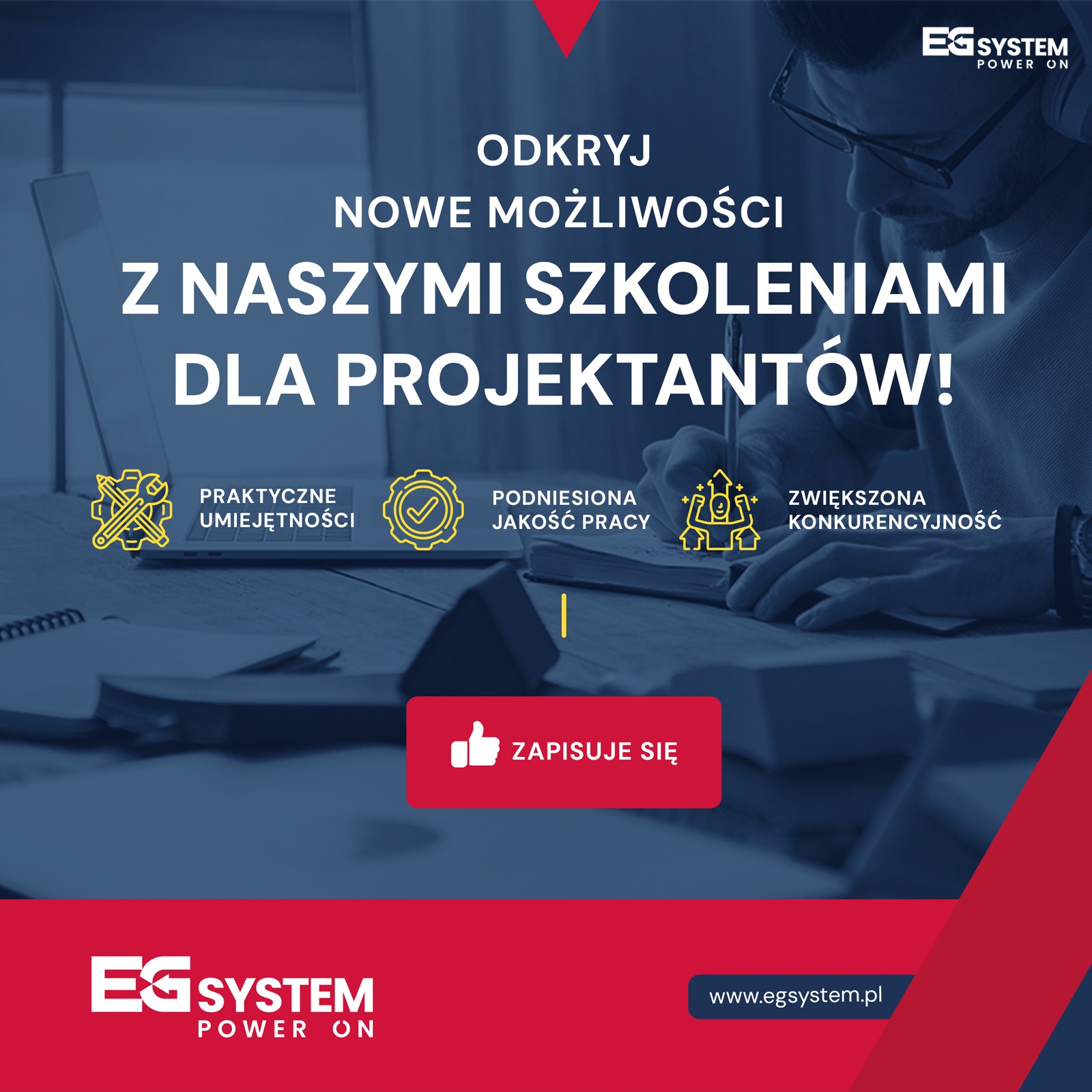 Udogodnienia EG System dla projektantów instalacji elektrycznych, w tym bezpłatne szkolenia i wsparcie techniczne.